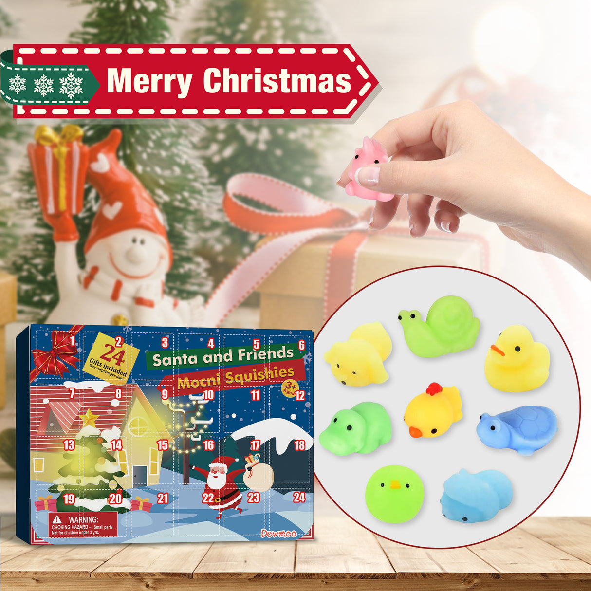 Dowmoo Christmas Squishy Advent Calendar Blind Box - 24-Box Rubber Animal Toy Surprise for Kids