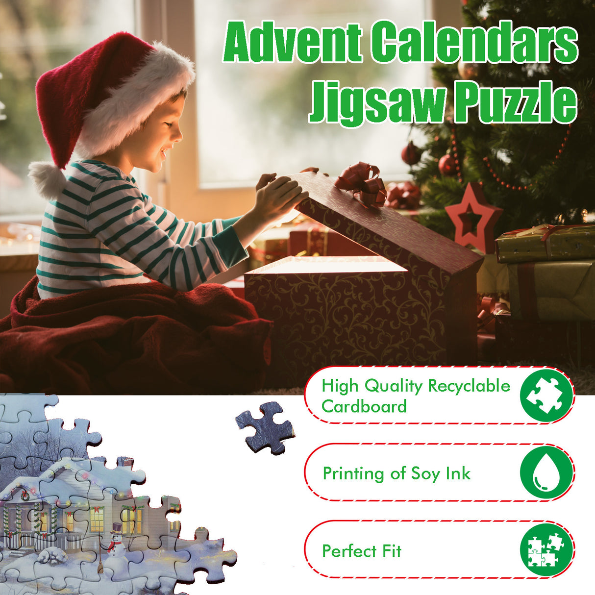 Dowmoo Christmas Advent Calendar Puzzle - 24-Piece Puzzle Surprise Countdown for Kids