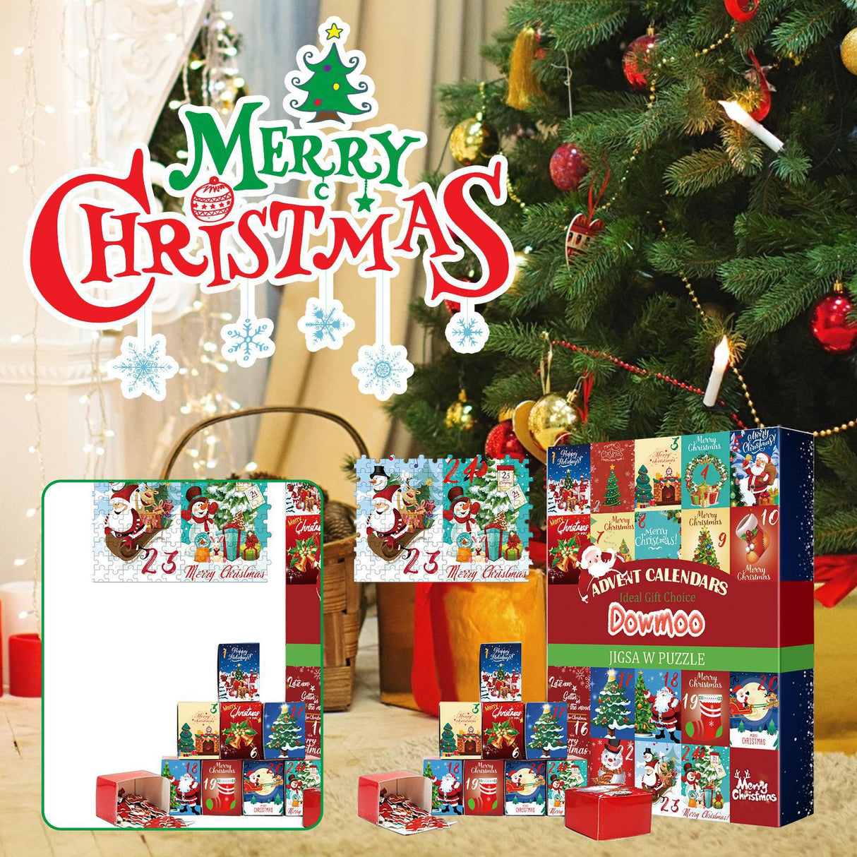 Dowmoo Christmas Advent Calendar Puzzle - 24-Piece Puzzle Surprise Countdown for Kids