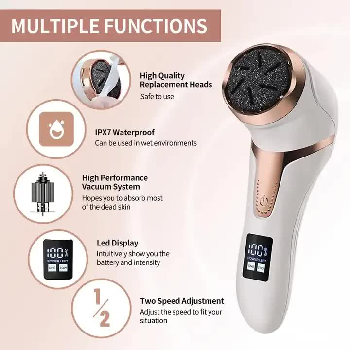 White Electric Foot Callus Remover - Rechargeable Waterproof Pedicure Tool with Automatic Dead Skin Removal