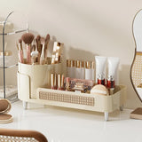 White Cosmetic Organizer - Rotating Desktop Makeup Brush Holder with Large Capacity Storage