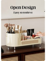 White Cosmetic Organizer - Rotating Desktop Makeup Brush Holder with Large Capacity Storage