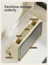 Cream White Multifunctional Kitchen Knife Holder - Integrated Storage Rack for Knives, Chopsticks, and Cutting Boards