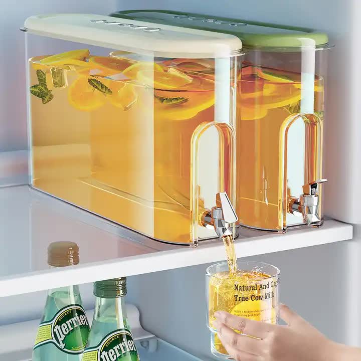 Green Refrigerator Cold Water Jug with Tap - 4L Large Capacity Sealed Beverage Dispenser for Juice and Water