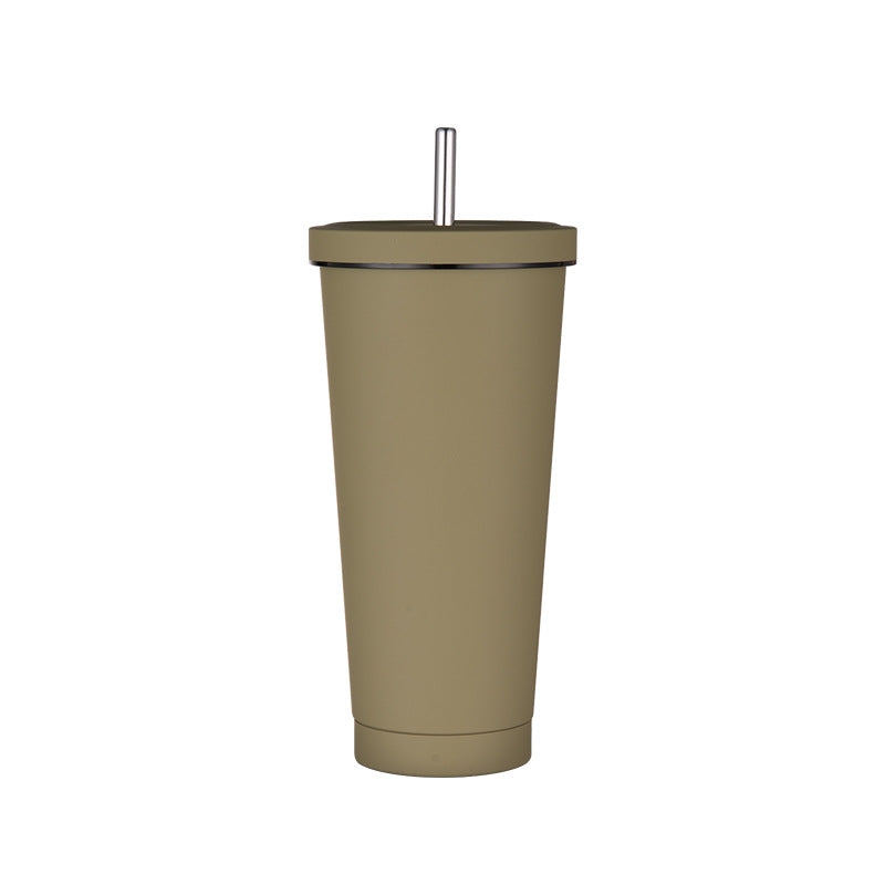 750ml Light Brown Straw Cup - 304 Stainless Steel Reusable BPA-Free Water Bottle with Leak-Proof Lid, Large Capacity, Perfect for Hydration On-the-Go