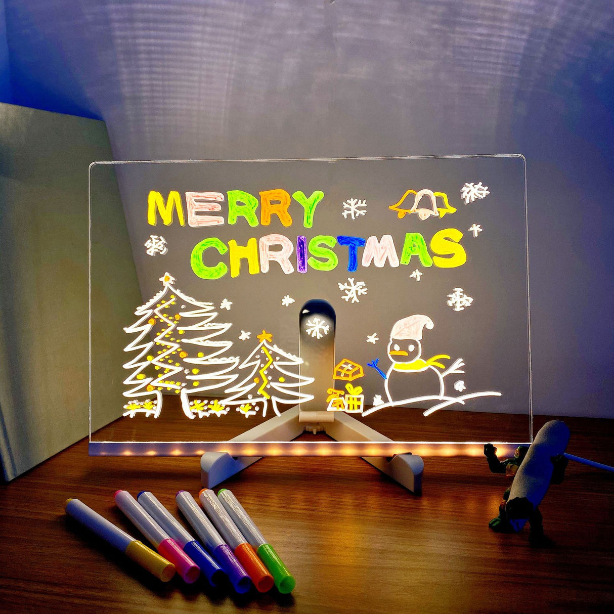 7.87' x 7.87' x 0.11' Erasable DIY Kids Drawing Board – Glow-in-the-Dark Writing Board, Reusable Chalkboard for Art & Learning, Creative Handicraft Toy