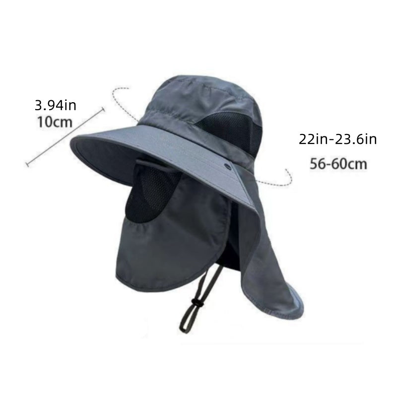 Light Gray Outdoor UV Protection Hat for Men - Detachable Face & Neck Shield, Large Brim Sun Hat for Fishing, Hiking, and Outdoor Activities