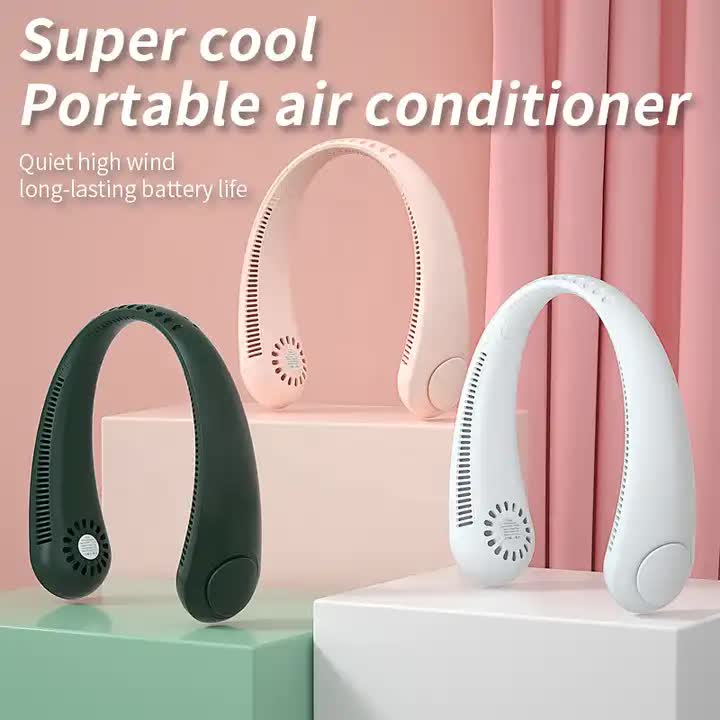 White Portable Neck Hanging USB Fan - Mini Hands-Free Wearable Fan, USB Rechargeable, No-Blade Design for Cooling