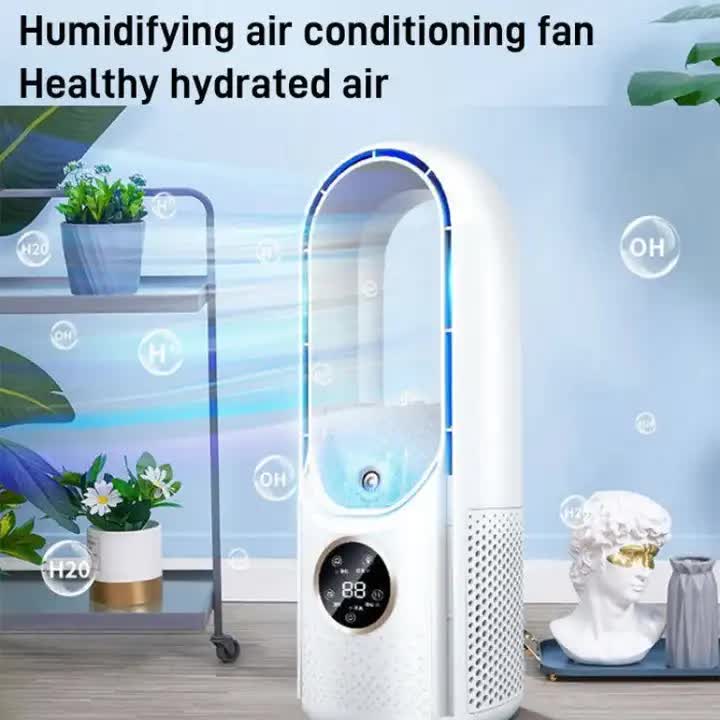 White Desktop Cooling Fan with Humidifier - Bladeless USB Power Spray Air Cooler for Office, Personal Use, and Humidifying