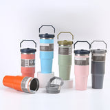 White 30oz 304 Stainless Steel Ice Cup with Handle - Portable Car and Travel Cup, Double Insulated, for Hot & Cold Drinks