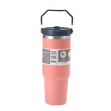 Orange-pink 30oz 304 Stainless Steel Ice Cup with Handle - Portable Car and Travel Cup, Double Insulated, for Hot & Cold Drinks