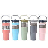 Orange-pink 30oz 304 Stainless Steel Ice Cup with Handle - Portable Car and Travel Cup, Double Insulated, for Hot & Cold Drinks