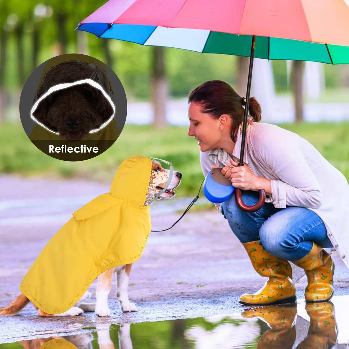 S Yellow Reflective Adjustable Pet Raincoat with Hood - Waterproof Dog Jacket, Adjustable Dog Poncho for Outdoor Protection