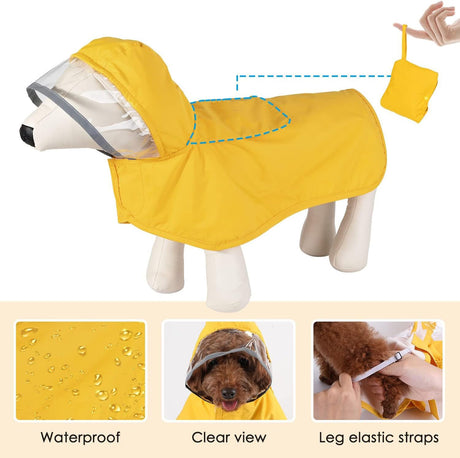 XXL Yellow Reflective Adjustable Pet Raincoat with Hood - Waterproof Dog Jacket, Adjustable Dog Poncho for Outdoor Protection