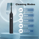 Black Electric Sonic Toothbrush - Rechargeable Adult Model with Sonic Vibration Technology for Deep Clean and Oral Care