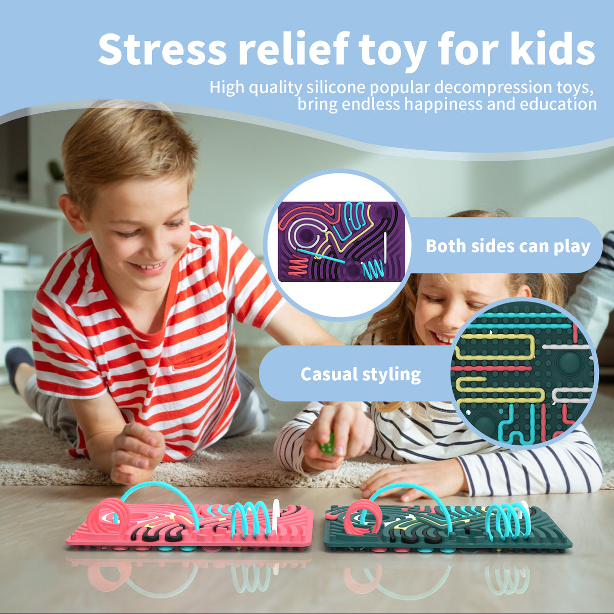 Blue Sensory Activity Board - Silicone Educational Toy for Kids, Stress Relief and Interactive Fidget Sensory Board for Children