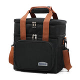 Black Large Capacity Lunch Bag - Dual-Layer Insulated Cooler Bag for Outdoor, Picnic, and Work Use