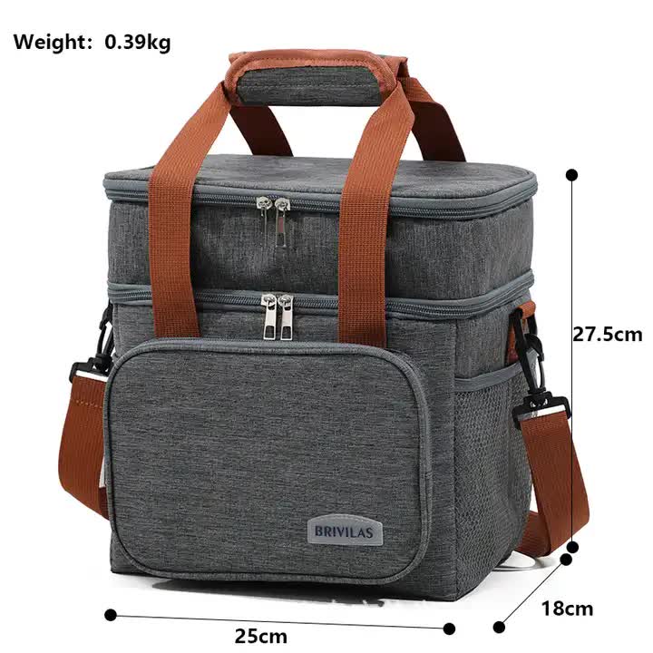 Black Large Capacity Lunch Bag - Dual-Layer Insulated Cooler Bag for Outdoor, Picnic, and Work Use