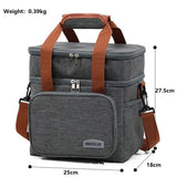 Grey Large Capacity Lunch Bag - Dual-Layer Insulated Cooler Bag for Outdoor, Picnic, and Work Use