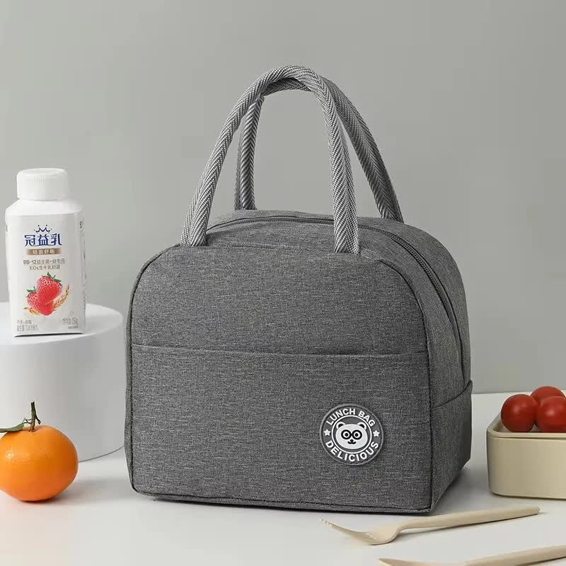 Grey Insulated Lunch Bag - Waterproof, Oil-Proof Bento Bag for Students and Workers, Thickened Aluminum Foil Lunch Carrier