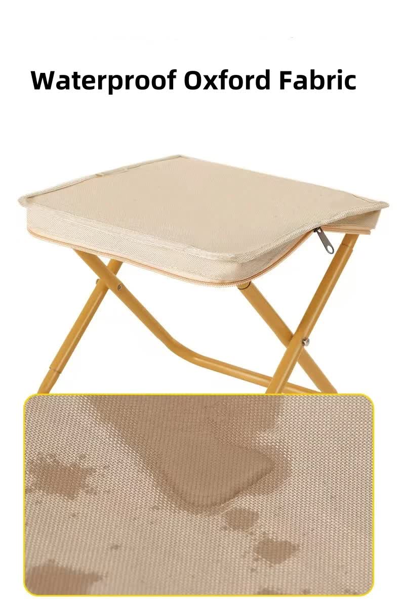 Beige Outdoor Folding Stool with Carrying Handle - Portable Camping Seat, Fishing Chair, Collapsible Zipper Stool for Outdoors, Queueing, and More