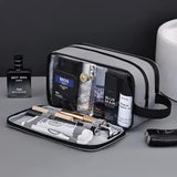 Black Elite Series 3-Layer Large Capacity Men's Toiletry Bag - Portable Travel Cosmetic Organizer with Premium Design