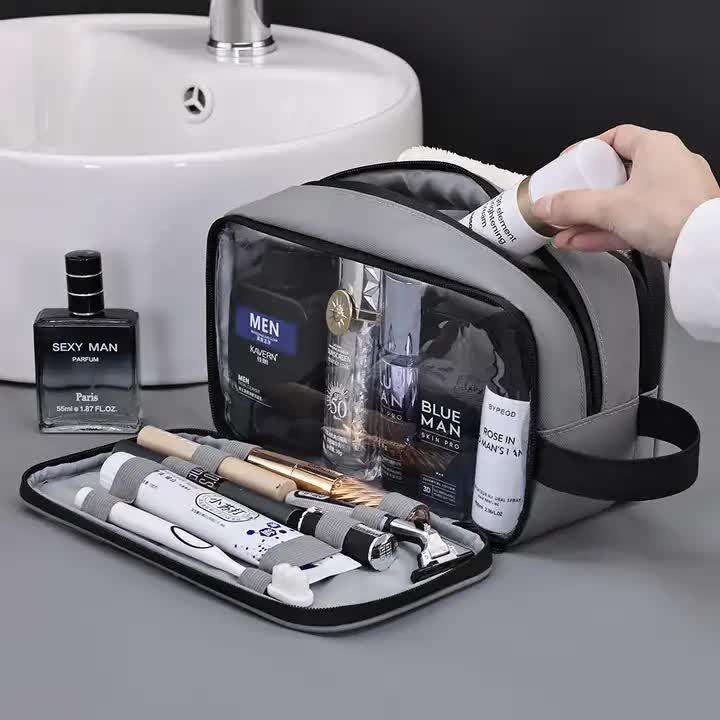 Black Elite Series 3-Layer Large Capacity Men's Toiletry Bag - Portable Travel Cosmetic Organizer with Premium Design