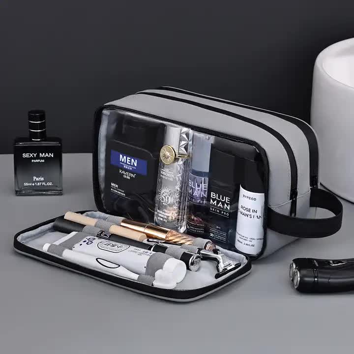 Grey Elite Series 3-Layer Large Capacity Men's Toiletry Bag - Portable Travel Cosmetic Organizer with Premium Design