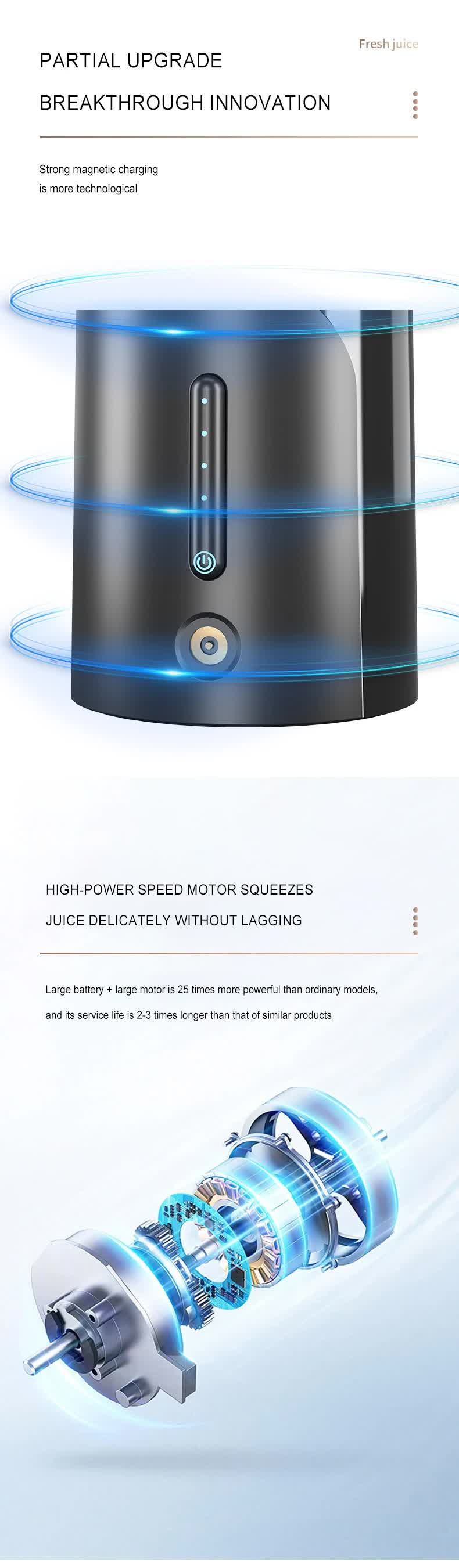 Blue Portable Juicer - Magnetic Charging Fresh Juice Blender, Multifunctional Ice Crushing Fruit Mixer