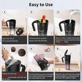 Black Portable Juicer Cup with Straw, USB Rechargeable 6-Blade Blender, Multi-Function Juice Maker for Travel and Outdoor Use