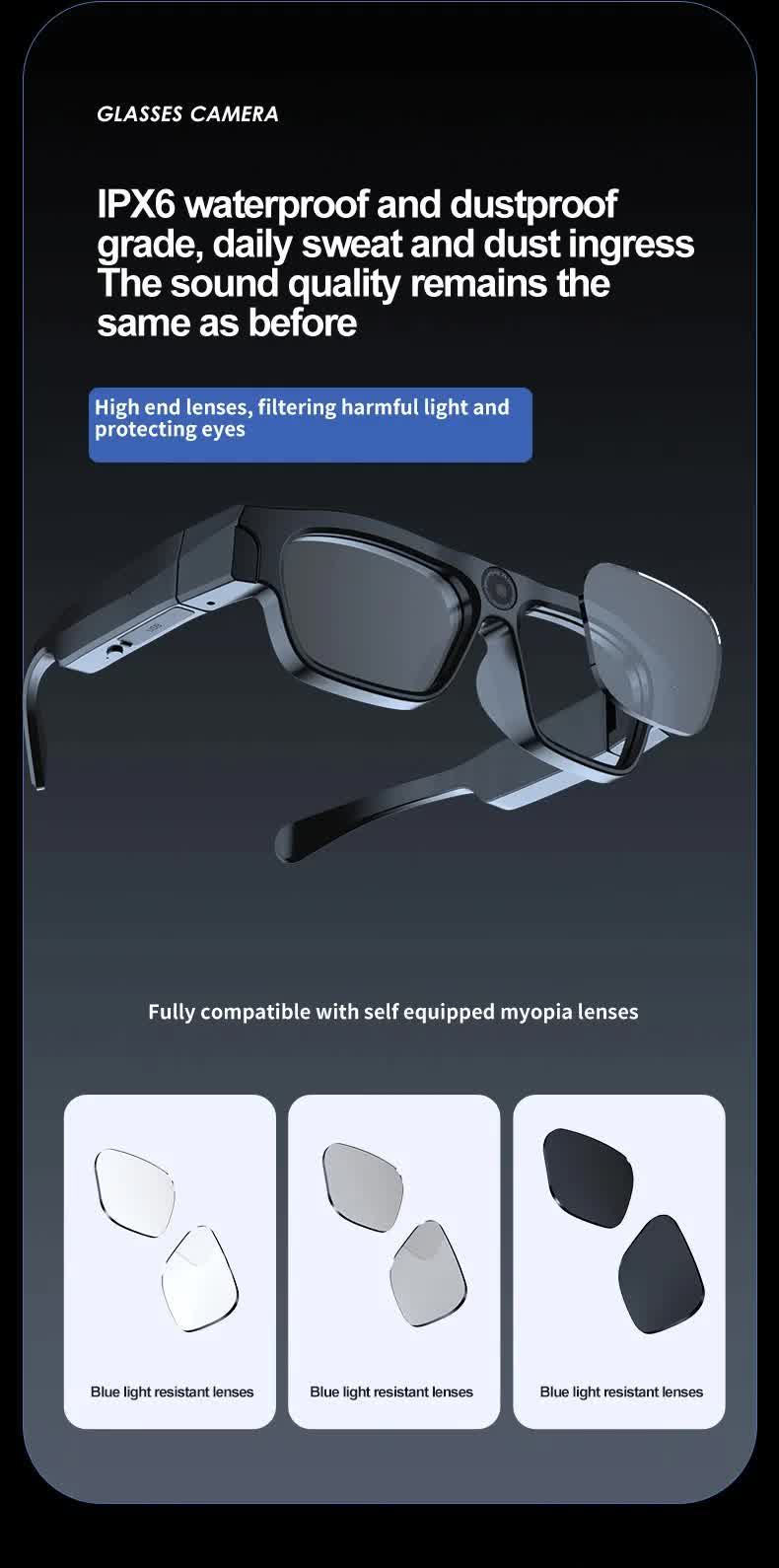 4K Smart Bluetooth Glasses with Camera, 64GB Storage, Multifunctional Video Recording and Live Streaming Glasses