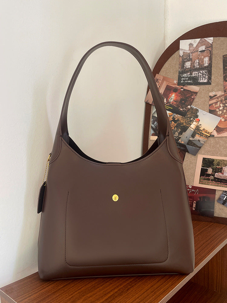 Brown Oil-Wax Leather Style Casual Shoulder Bag, Versatile Handbag and Crossbody Tote for Women