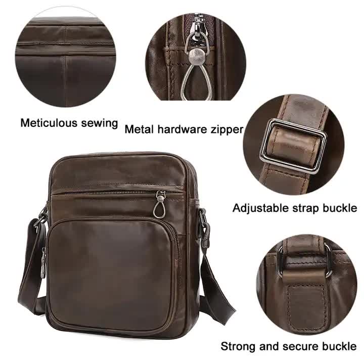 Brown Men's Genuine Leather Casual Shoulder Bag, Minimalist Crossbody Bag for Everyday Use