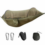 Blue Outdoor Camping Hammock with Mosquito Net, Anti-Tip Nylon Fabric, Single/Double Person Quick-Setup Hammock