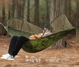 Green Outdoor Camping Hammock with Mosquito Net, Anti-Tip Nylon Fabric, Single/Double Person Quick-Setup Hammock