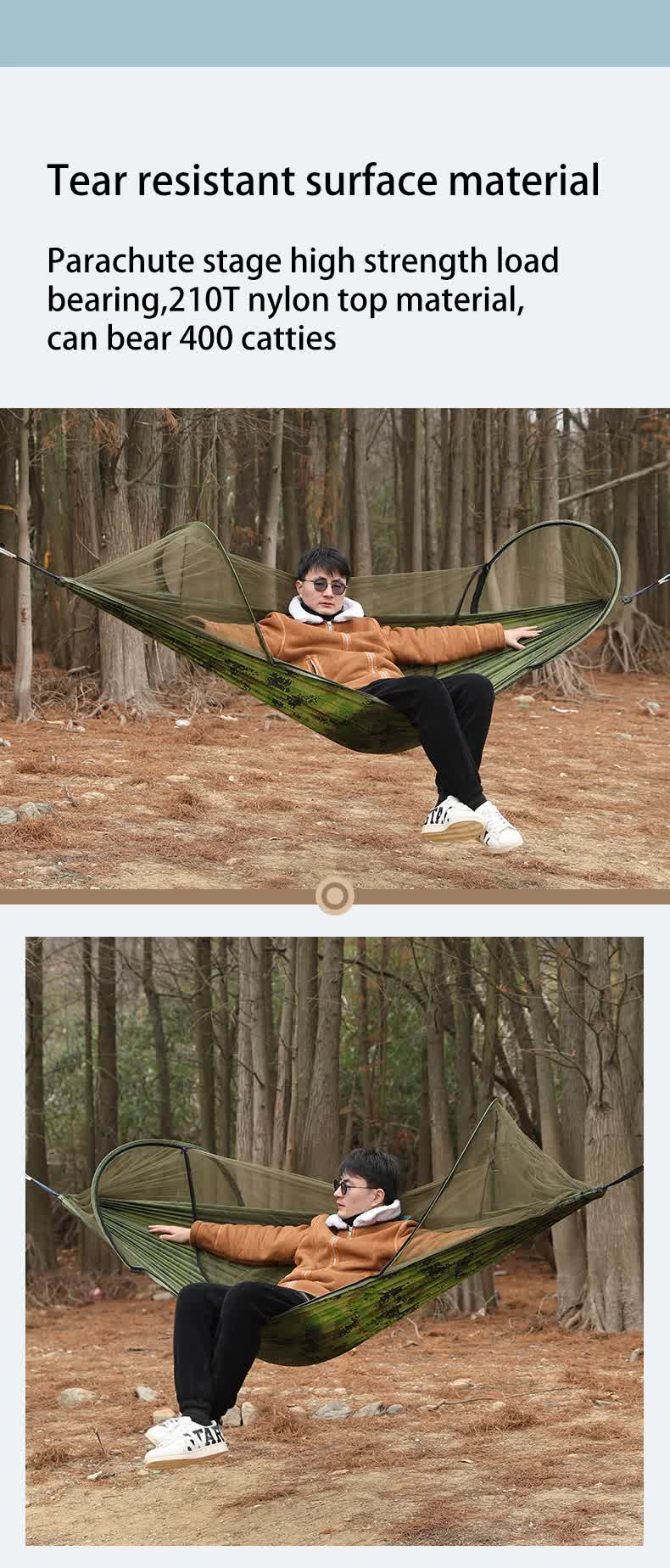 Pink Outdoor Camping Hammock with Mosquito Net, Anti-Tip Nylon Fabric, Single/Double Person Quick-Setup Hammock