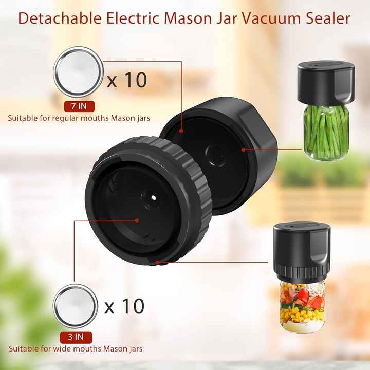 Black Automatic Electric Mason Jar Vacuum Sealer - Compact Food Preservation Machine with Digital Display