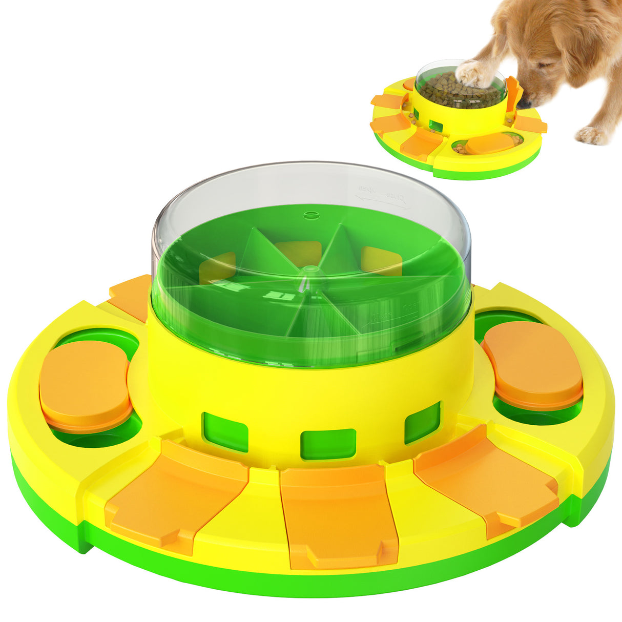 Green Interactive Dog Puzzle Toy - Press and Feed Slow Feeder with Treat Dispenser