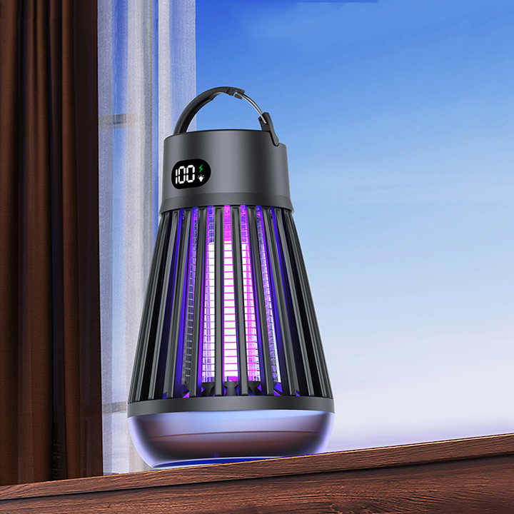 Black 360° Electric Mosquito Killer Lamp - UV Light Insect Zapper with Digital Display for Indoor and Outdoor Use