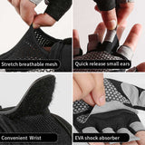 S Black Fingerless Sports Gloves – Non-Slip Silicone Palm Pads for Cycling, Weightlifting, and Fitness Training - 45-Degree Angle