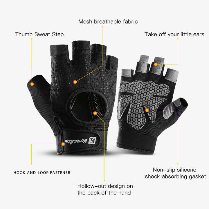 L Black Fingerless Sports Gloves - Non-Slip Silicone Palm Pads for Cycling, Weightlifting, and Fitness Training