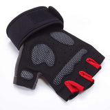 M Red Fingerless Workout Gloves with Wrist Support - Non-Slip, Breathable Gym Gloves for Weightlifting and Cycling - Front View