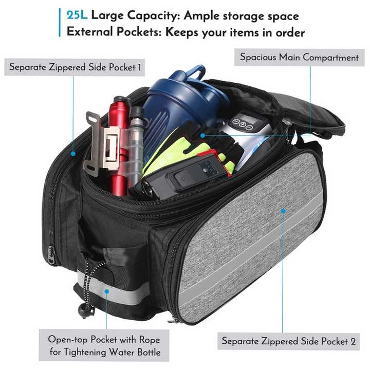 Insulated Bike Rear Rack Bag - Waterproof Storage Bag with Soft PE Padding for Cycling