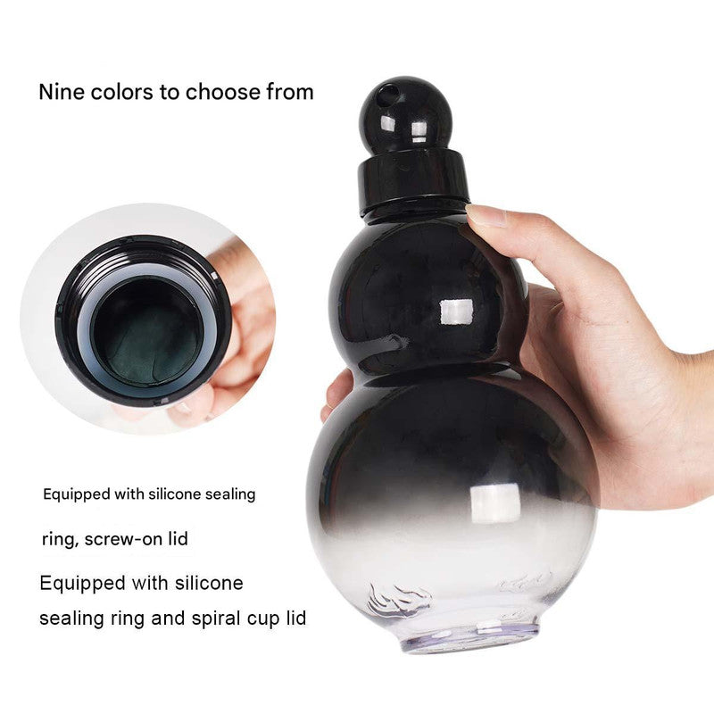 32oz Inspired Gourd Water Plastic Black Bottle - Decorative Double-Layer Flask with Calligraphy and Accessories