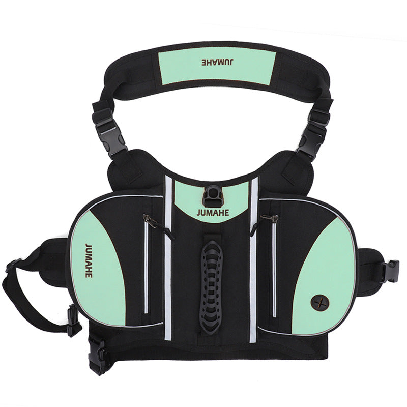 Green Reflective Dog Saddle Harness with Storage Bags - Adjustable Pet Backpack for Outdoor Adventures