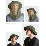 Beige Outdoor Mosquito Net Hat - Sun Protection and Insect Repellent Bucket Hat