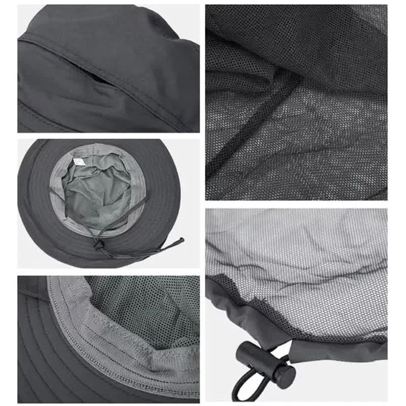 Navy Blue Outdoor Mosquito Net Hat - Sun Protection and Insect Repellent Bucket Hat