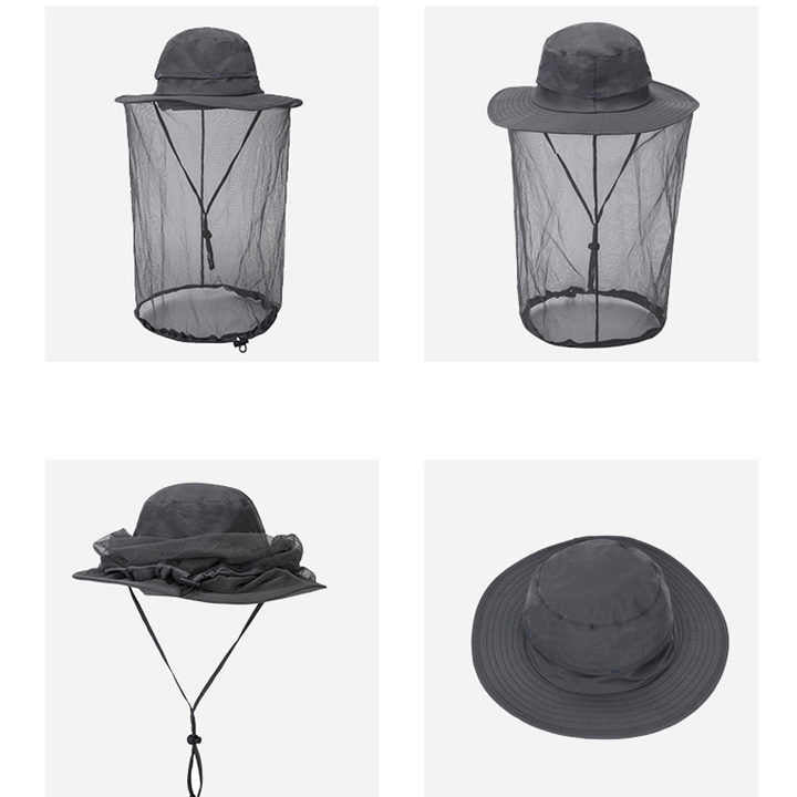 Grey Outdoor Mosquito Net Hat - Sun Protection and Insect Repellent Bucket Hat