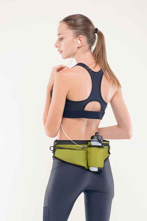 Grey Adjustable Running Waist Pack with Water Bottle Holder, Reflective Design, and Multiple Storage Pockets for Outdoor Activities