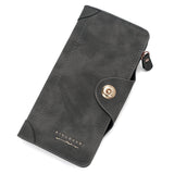 Grey Women's Long Zipper Wallet with Button Closure - PU Leather Multi-Compartment Clutch Purse